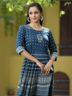 Juniper Blue Rayon Festive Printed Flared Dress For Women - Distacart