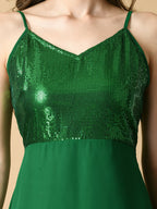 Myshka Women's Green Solid Georgette Party Dress - Distacart