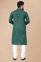 Indian Clothing Men's Green Striped Cotton Kurta - Mahotsav