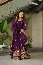 Joban Fashion Purple Georgette Sequence Embroidery Work Kurta Set - Distacart