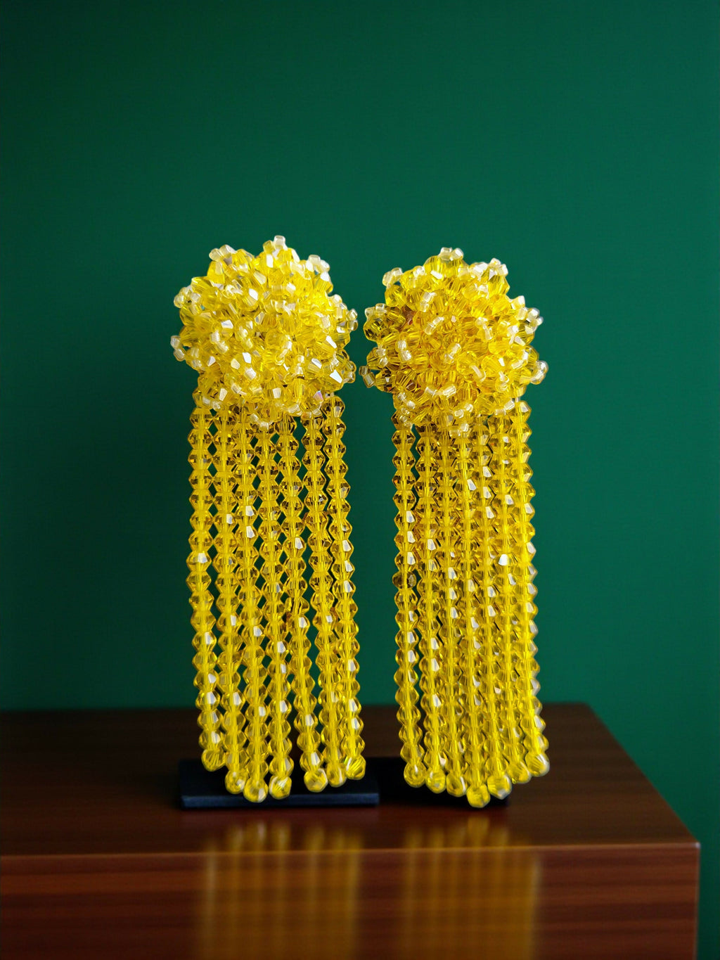 Inhanns Handmade Crystal Waterfall Earrings - Long - Lemon Yellow Big - Distacart