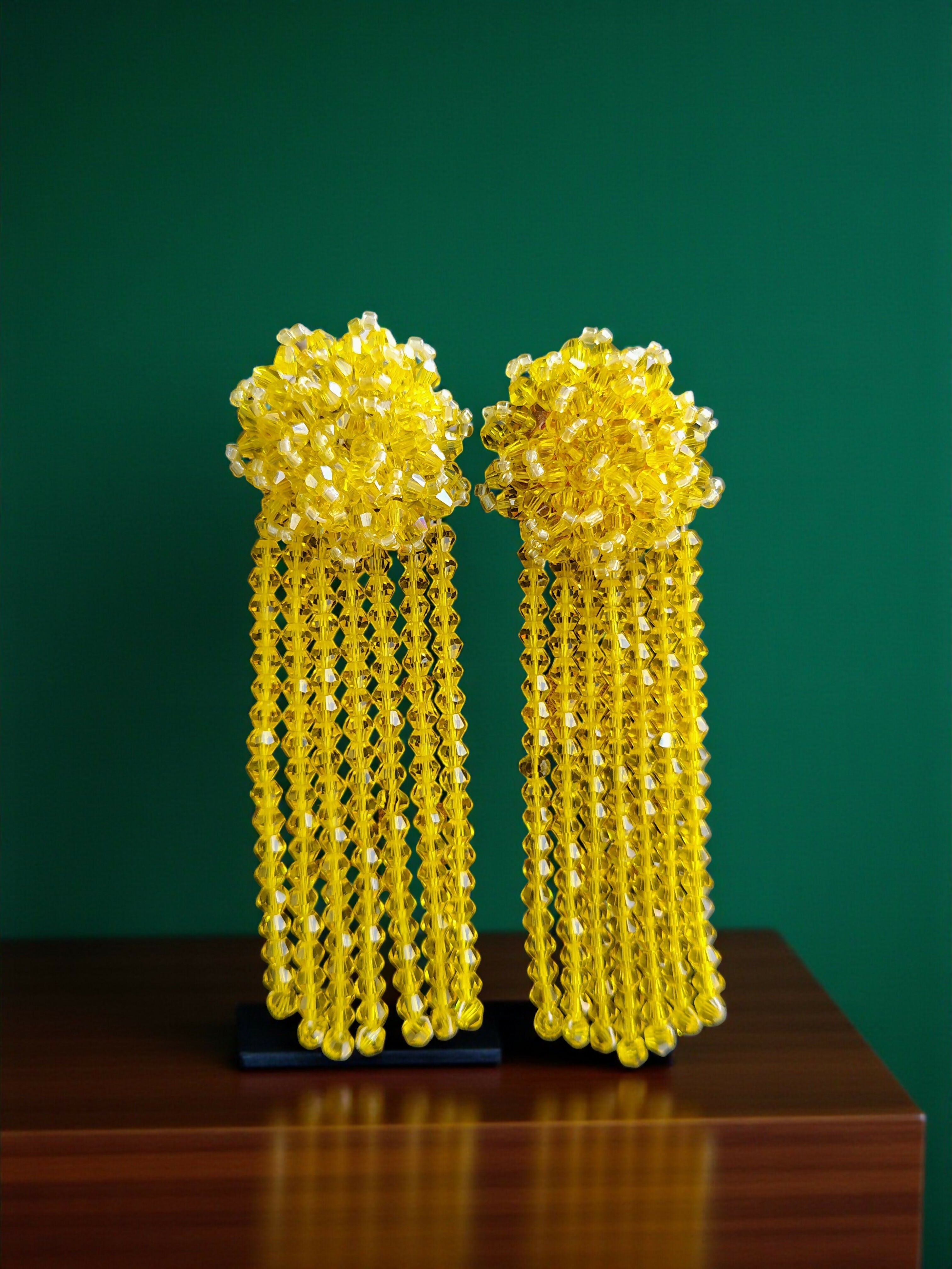 Inhanns Handmade Crystal Waterfall Earrings - Long - Lemon Yellow Big - Distacart