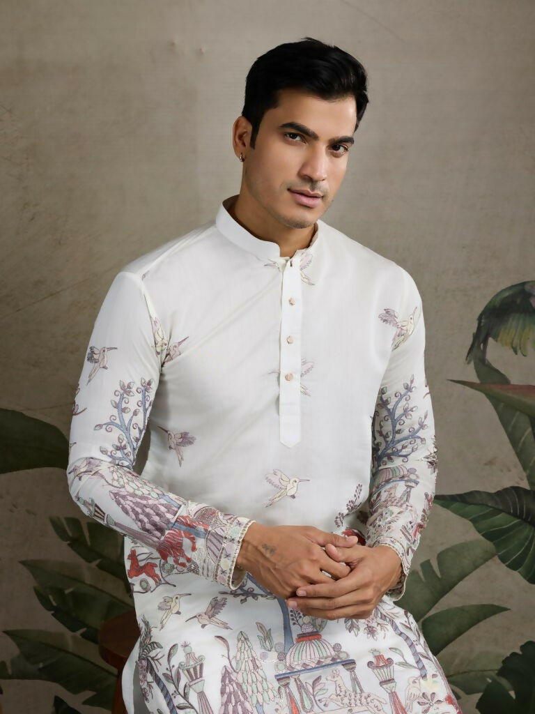 Vastranavya White Exclusive Festival Wear Viscose Silk Thread & Sequence Embroidered Work Kurta