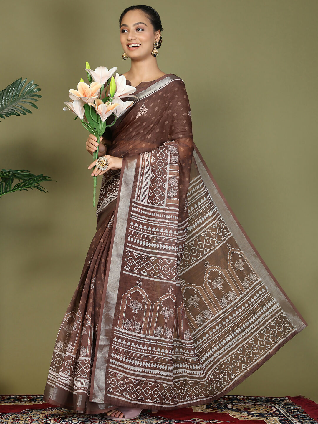Shree Shyam Fashion Cotton Brown Saree - Distacart