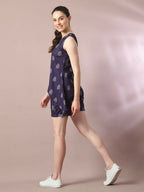 Myshka Women's Blue Printed Round Neck Party Top With Shorts Co-ord set