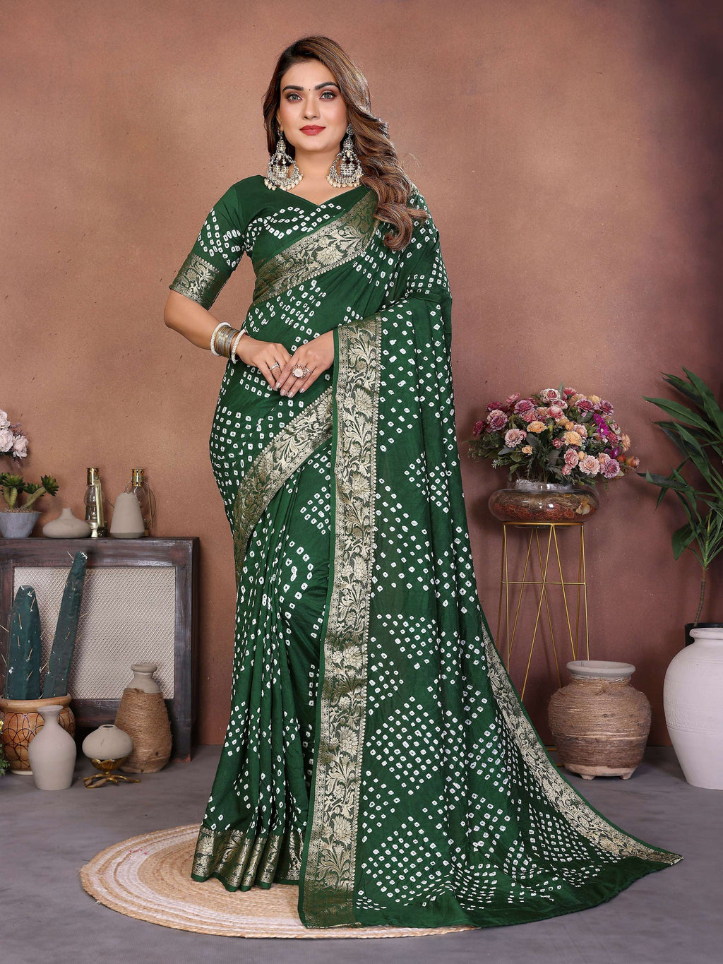 Aastha Fashion Green Pure Dola Silk Handmade Original Bandhej Saree - Distacart