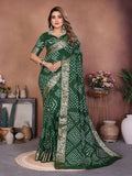 Aastha Fashion Green Pure Dola Silk Handmade Original Bandhej Saree - Distacart