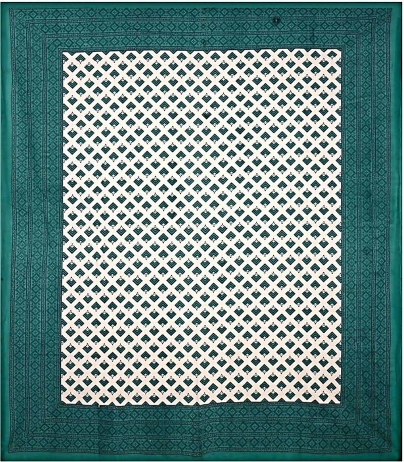 Vamika Printed Cotton Sea Green & White Bedsheet With Pillow Covers (LEOC_BRFI_SG)