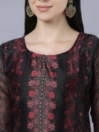 Myshka Women Black Red Floral Printed Chanderi Silk Kurta - Distacart
