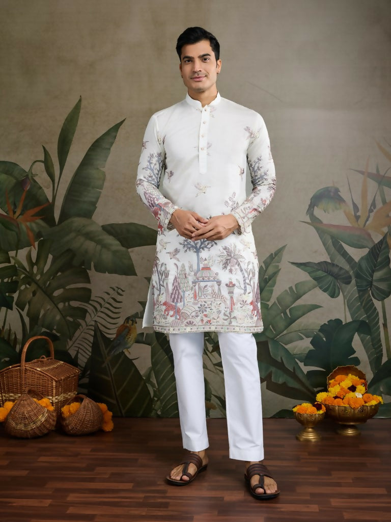 Vastranavya White Exclusive Festival Wear Viscose Silk Thread & Sequence Embroidered Work Kurta
