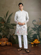 Vastranavya White Exclusive Festival Wear Viscose Silk Thread & Sequence Embroidered Work Kurta
