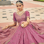 Onion Pink Heavy Viscose Khatli, Embroidery & Mirror Work Unstitched Lehenga Choli - Sisha Keshav