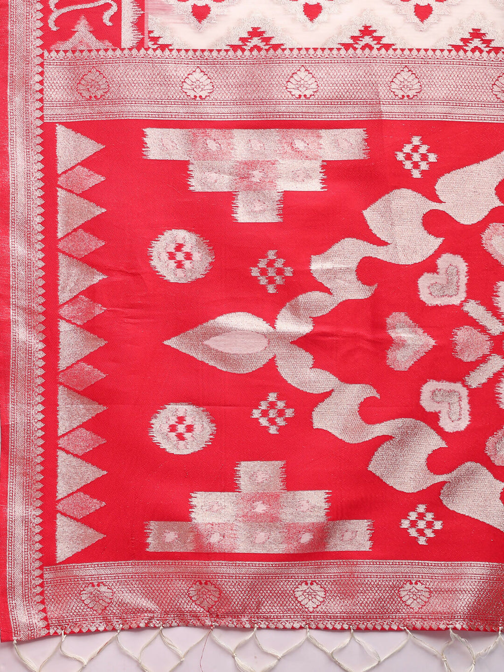 Shree Shyam Fashion Devistuti Red White Linen Cotton Saree