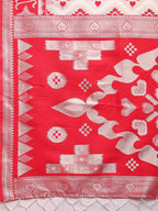 Shree Shyam Fashion Devistuti Red White Linen Cotton Saree