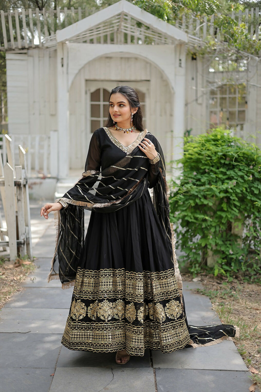 Joban Fashion Black Georgette Sequence Embroidery Work Kurta Set - Distacart
