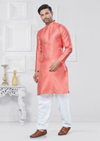 Joban Fashion Men's Jacquard Silk Pink Printed Kurta Pyjama set