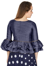 Aastha Fashion Women's Navy Blue Art Silk Bell Sleeves attire with Poly Cotton Lining Blouse