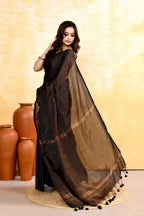 Piyari Fashion Women's Black Embellished Cotton Blend Zari Check Handloom Saree - Distacart