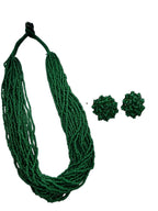 Inhanns Vibrant Handmade 20 Layers Beaded Necklace With Matching Earrings - Green