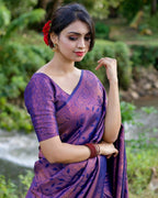 DEIANA'S Beautiful Designer Golden zari Soft Lichi Silk Saree - Purple