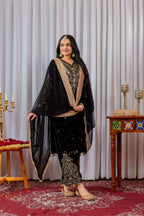 Joban Fashion Black Velvet Embroidery Kurta Set - Distacart