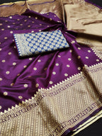 DEIANA'S Beautiful Designer Golden zari Soft Lichi Silk Saree - Wine