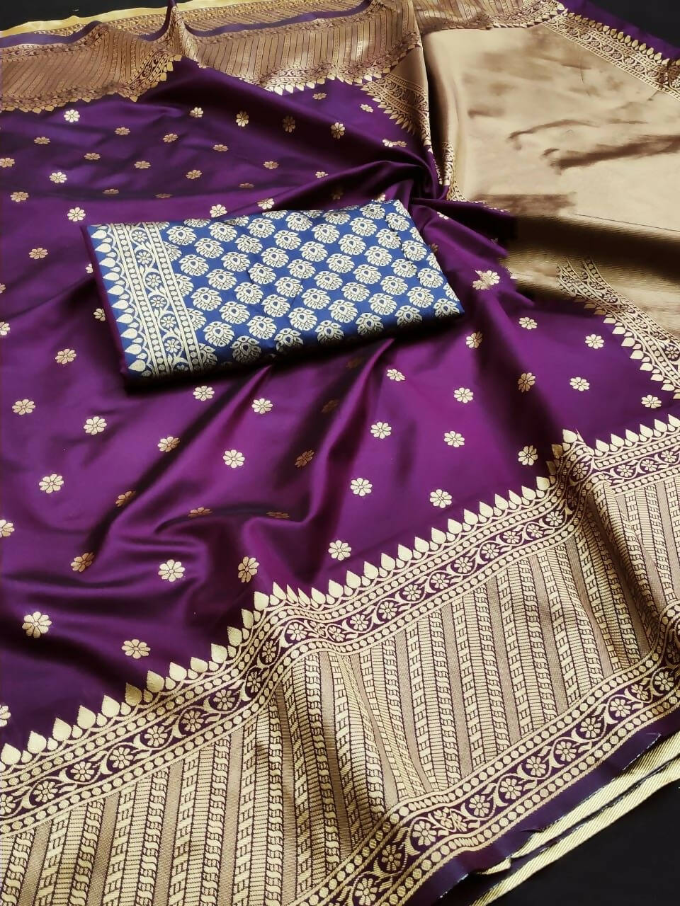 DEIANA'S Beautiful Designer Golden zari Soft Lichi Silk Saree - Wine