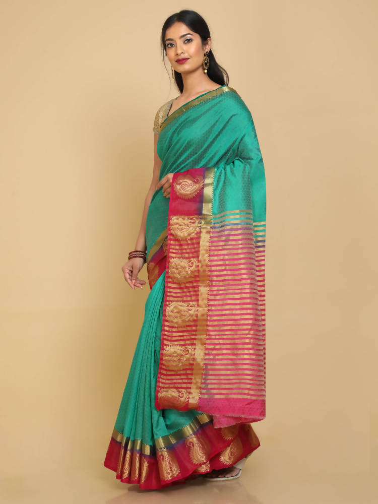 Kalamandir Woven Design Green Pashmina Saree