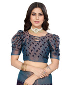 Vamika Navy Chiffon Brasso Bollywood Style Woven Saree (ALIZA NAVY) - Distacart