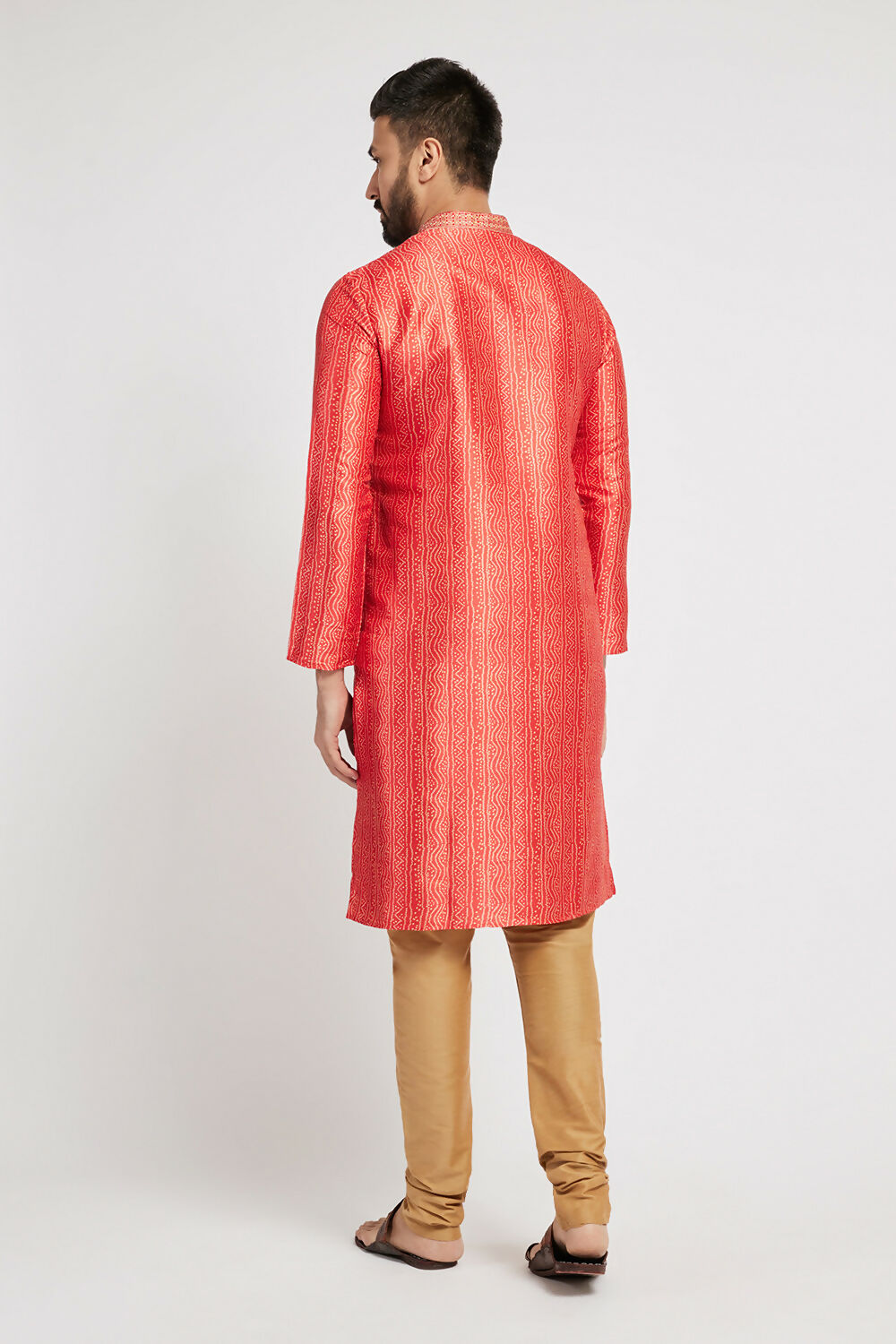 Ethnic India Red Men's Kurta Bandhani Polyester