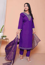 Miravan Womens Purple Muslin Straight Kurta And Palazzo With Dupatta Suit Set - Distacart