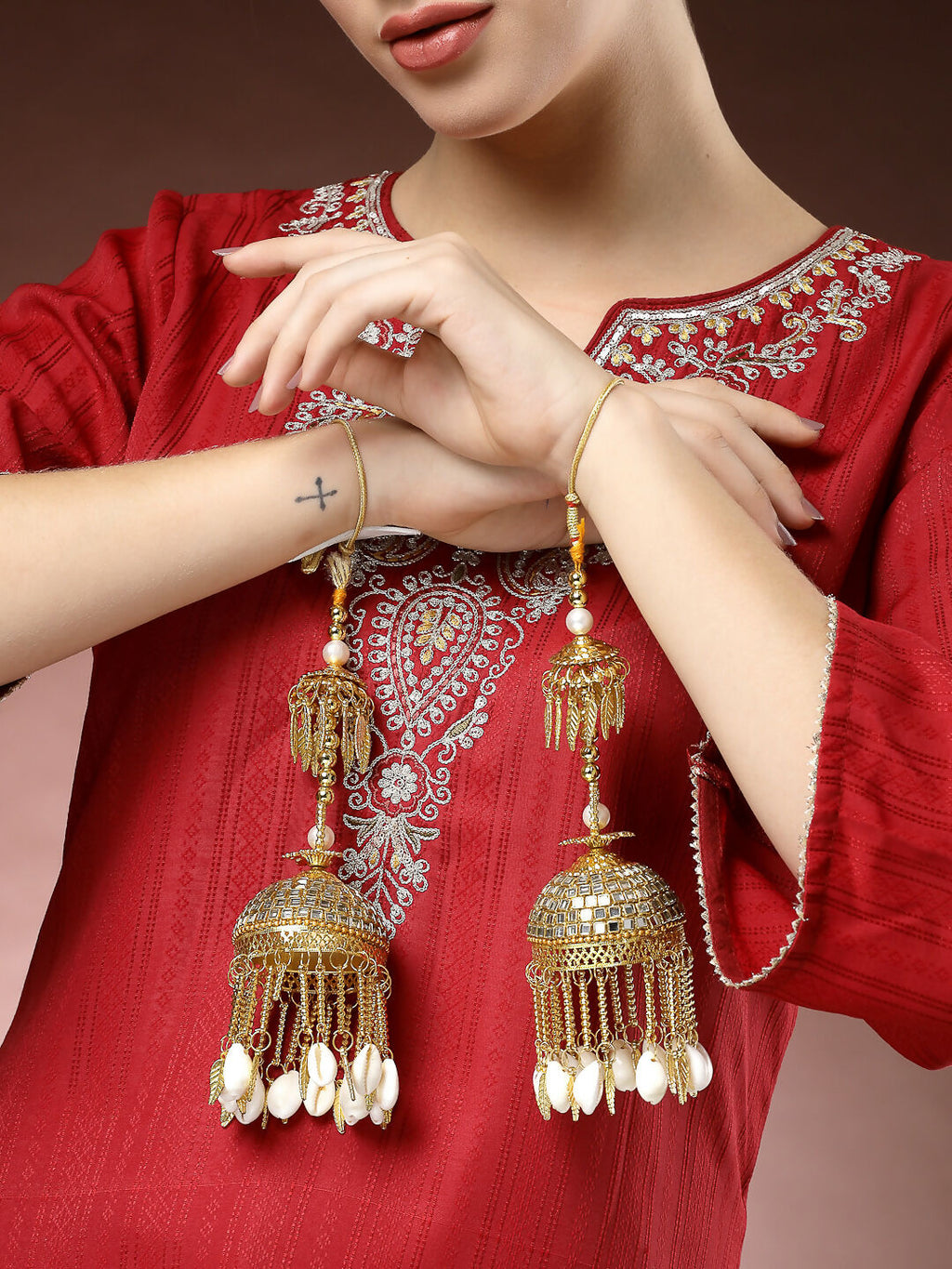 NVR Women's Pack Of 2 Gold-Polished Kundan Kaleera Sets - Distacart