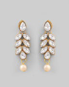 VOJ Gold-Polished Kundan Studded Pearl Long Necklace And Earrings Set