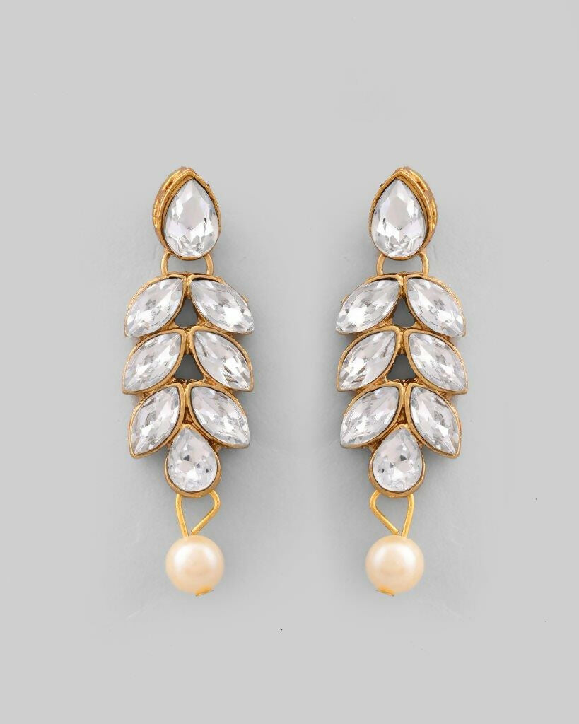 VOJ Gold-Polished Kundan Studded Pearl Long Necklace And Earrings Set