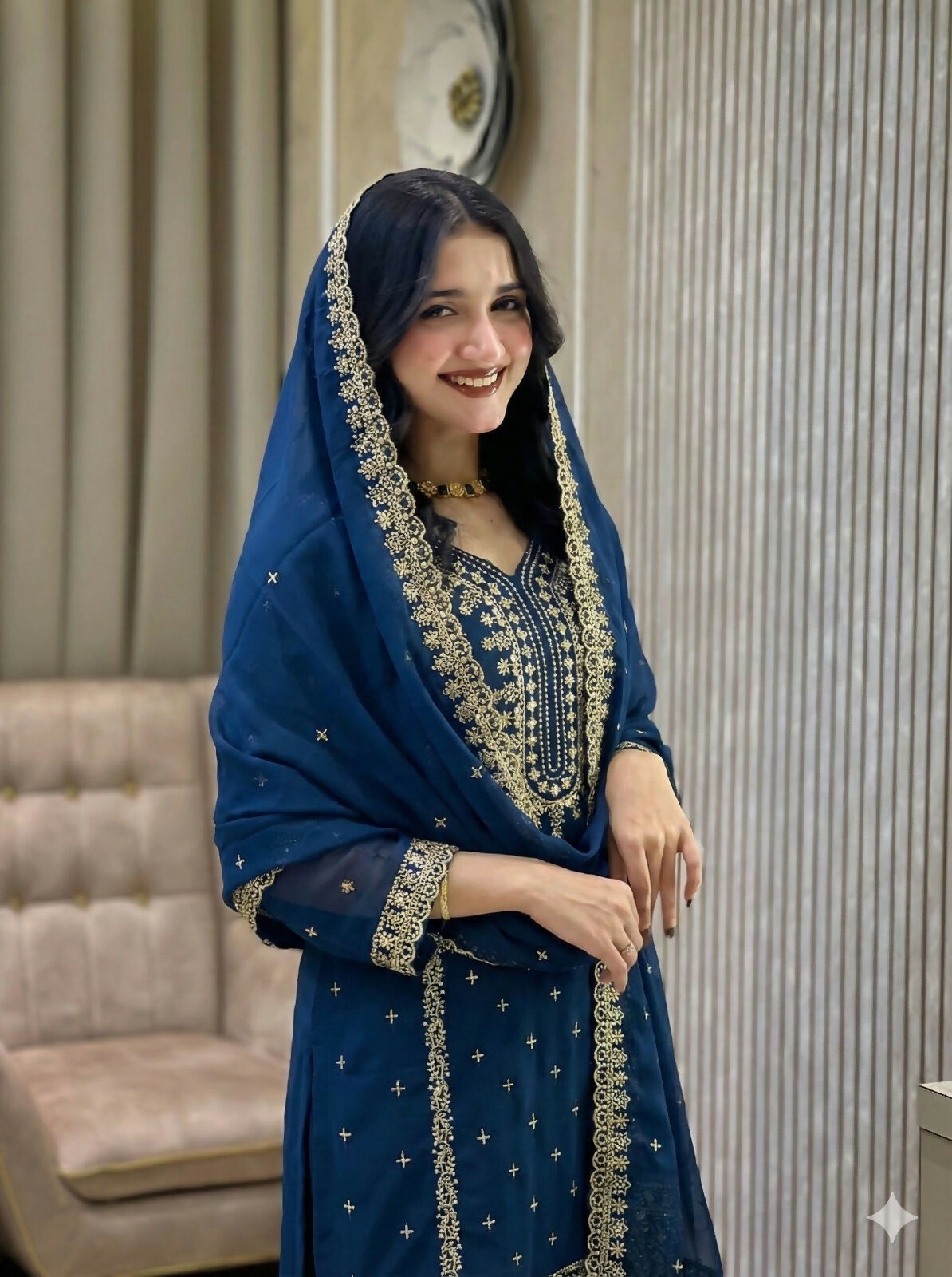 Teeya Creation Blue Color Faux Georgette Embroidery Work Party Wear Salwar Suit - Distacart