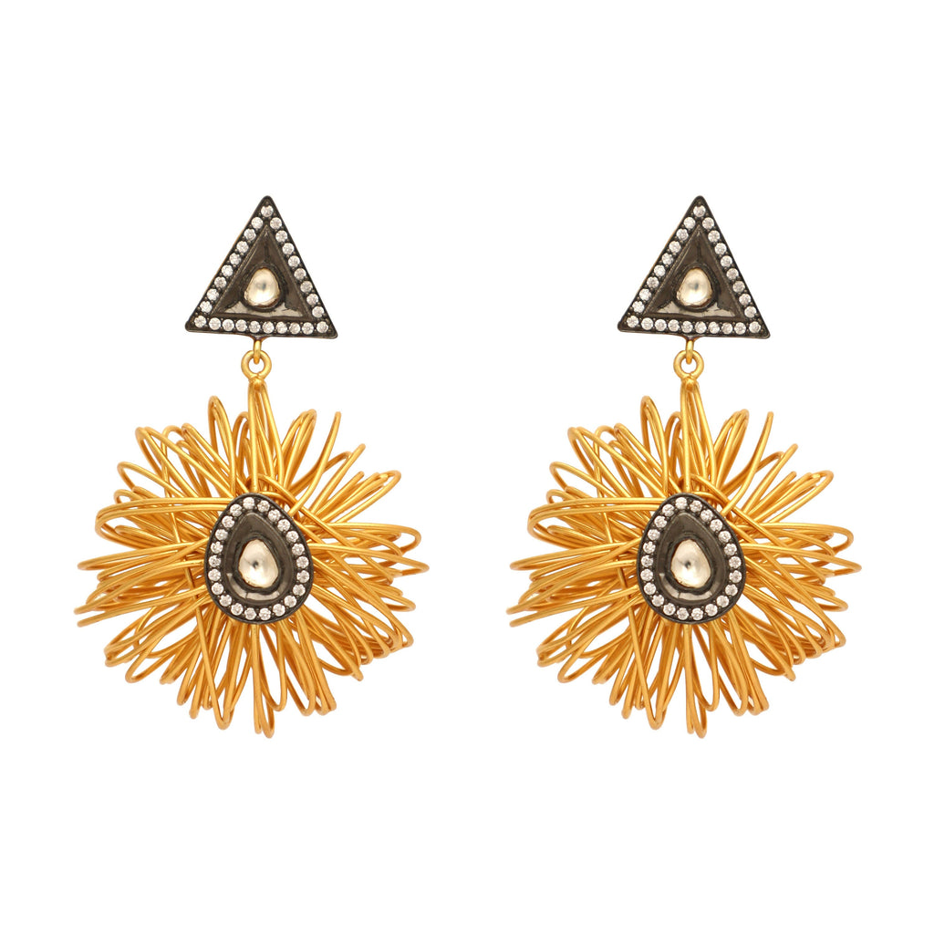 Nuyug 18K Gold-Plated Stones & American Diamond Studded Contemporary Wire Drop Earrings - Distacart