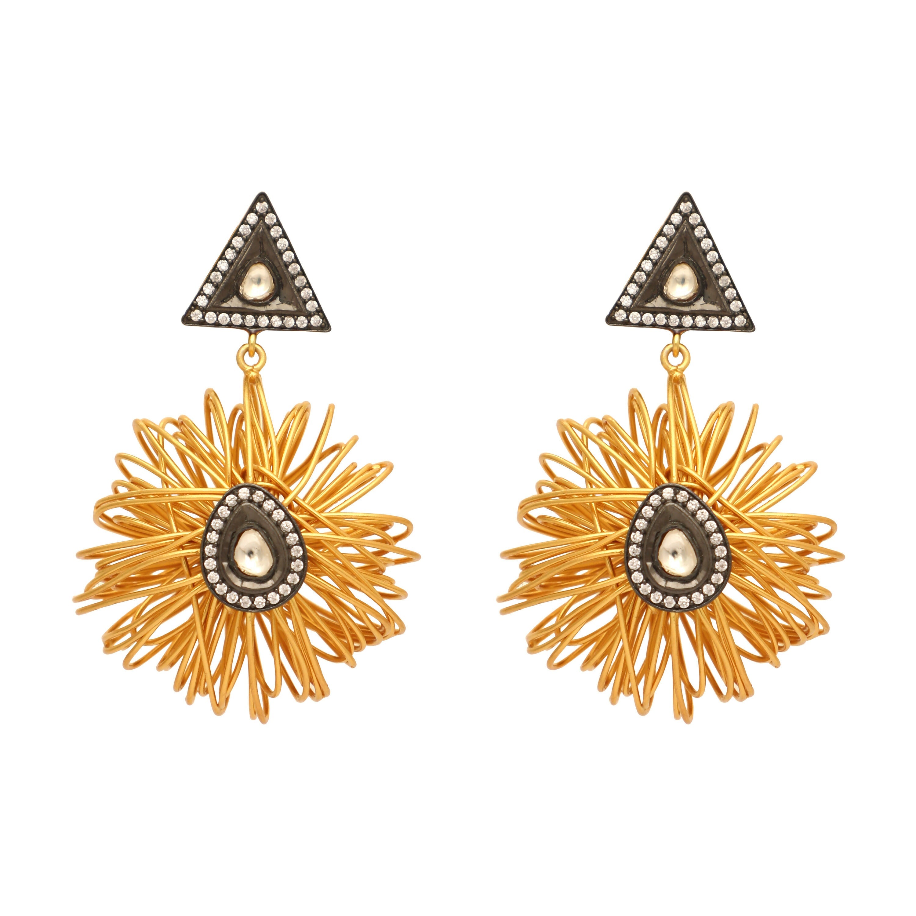Nuyug 18K Gold-Plated Stones & American Diamond Studded Contemporary Wire Drop Earrings - Distacart