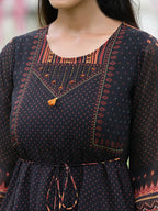 Juniper Black Georgette Festive Printed A-Line Dress For Women - Distacart
