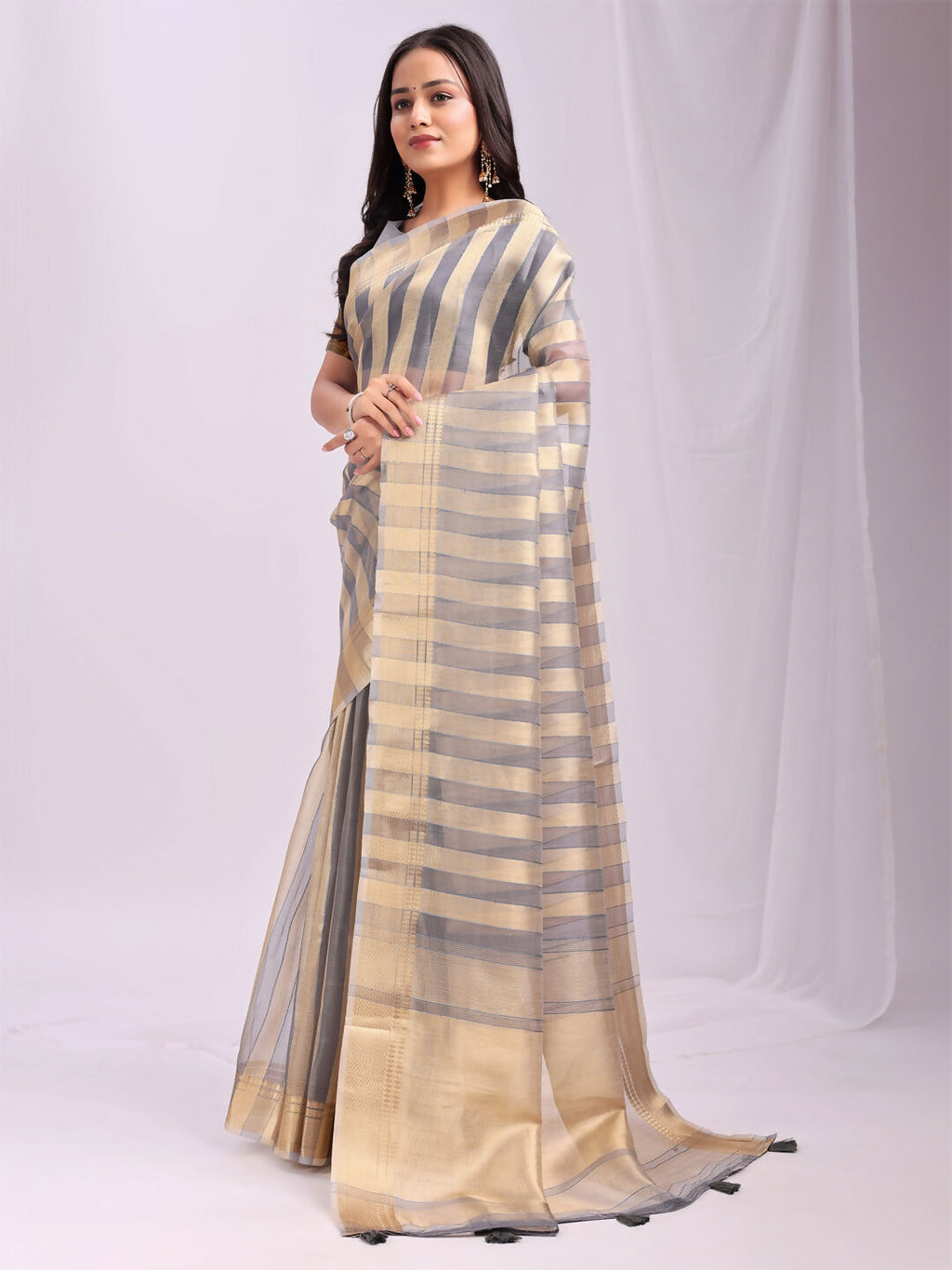 Shree Shyam Fashion Organza Grey Saree - Distacart