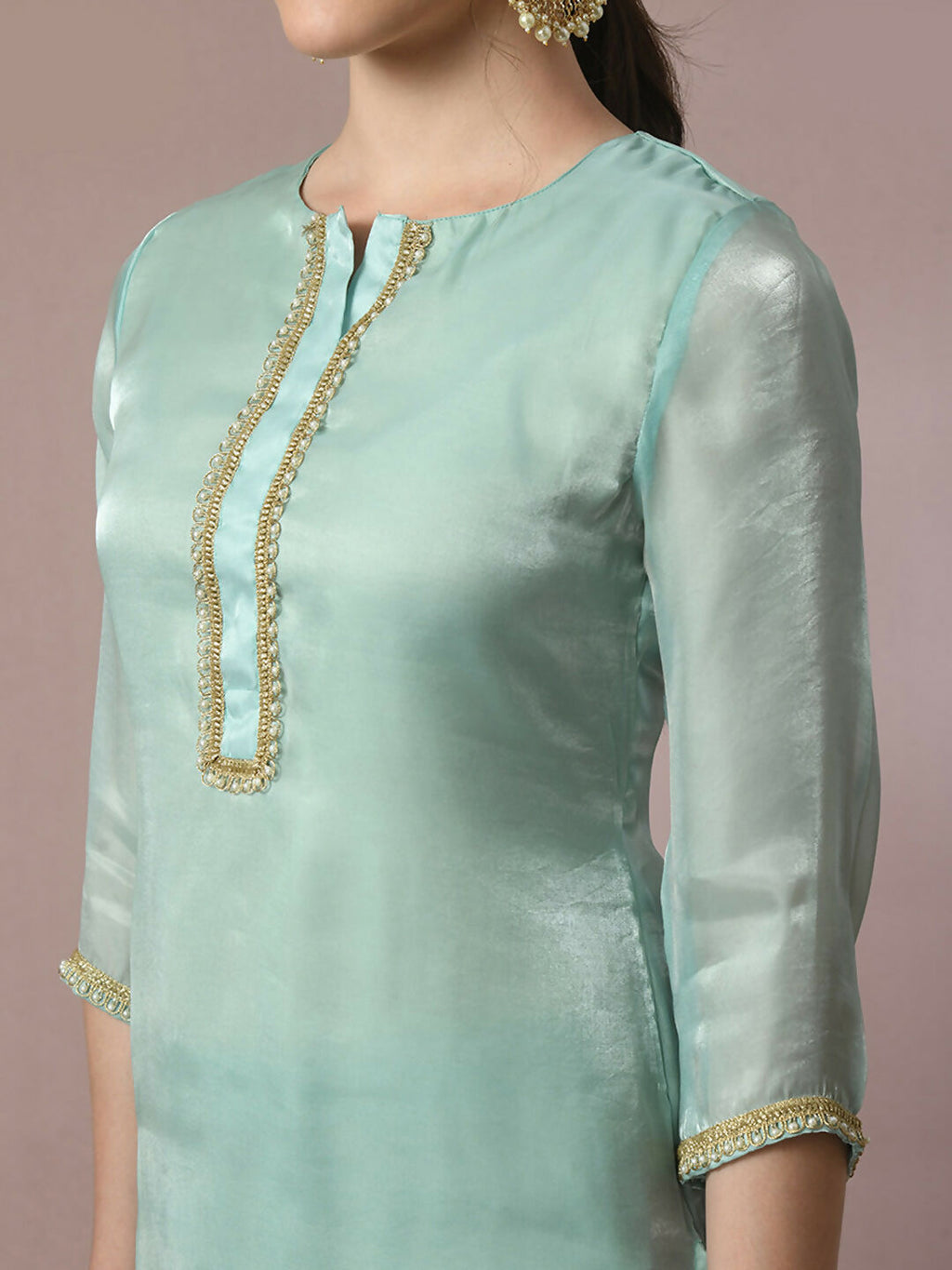 Myshka Women's Sea Green Solid Straight Party Kurta Set