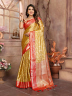 Anaita Golden Tissue Silk With Zari Weaving Saree With Blouse