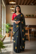 Teeya Creation Black Rangoli Silk Embroidery Work Party Wear Designer Saree - Distacart