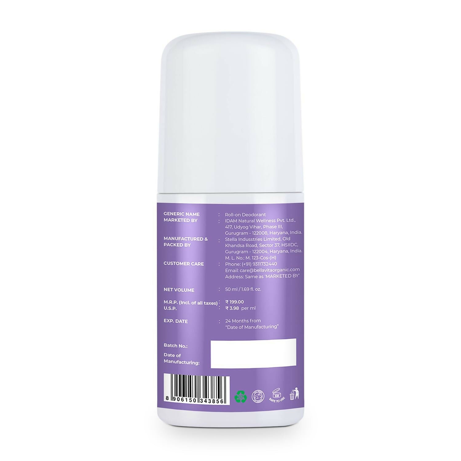 Bella Vita Flora Natural Underarm Roll On Deodorant for Women
