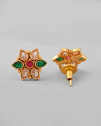 VOJ Gold Tone Stone Studded Drop Shaped Jewellery Set