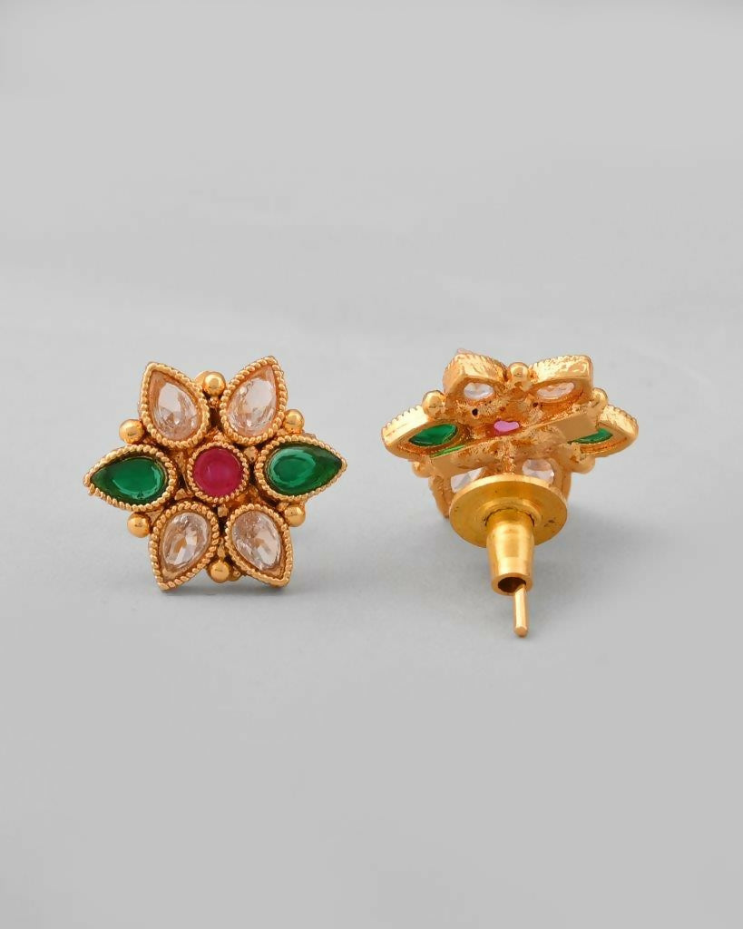 VOJ Gold Tone Stone Studded Drop Shaped Jewellery Set