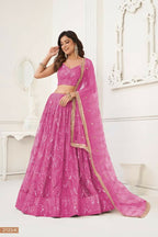 Aastha Fashion Pink Butterfly Net Tone To Tone Thread Work, Sequence Work And Original Mirror Work Embroidery Wedding Wear Lehenga Choli