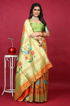 Jyoti Fashion Women's Orange Paithani Silk Zari Woven Saree with Blouse