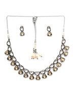 Dual Tone Kundan Neckpiece with Earrings Jewellery Set (silver) - Ruby Raang
