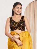 Joban Fashion Mustard Organza Padded Blouse With Sweetheart Neck Sleeveless - Distacart