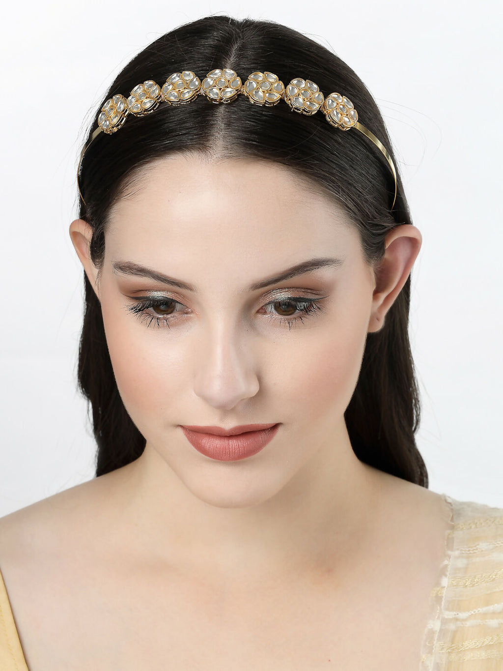NVR Women's Gold-Polished Kundan Embellished Hairband